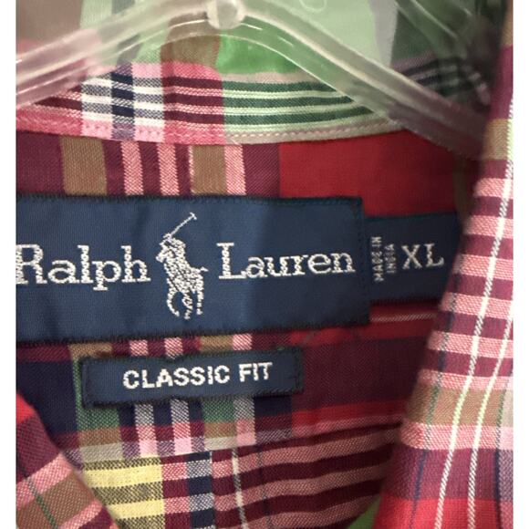 Vintage Polo Ralph Lauren Red Plaid Button Down Shirt Size XL Classic Fit Pony - Picture 3 of 8